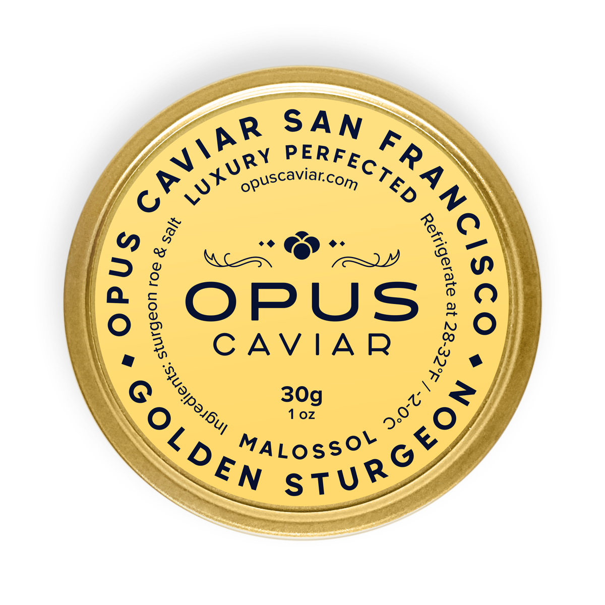 Golden Sturgeon Caviar tin by Opus Caviar - 30g luxury caviar
